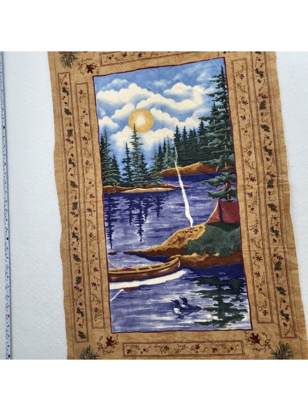 WILDERNESS TRAIL Holly Taylor MODA Flannel fabric panel 23x42" camp canoe rustic